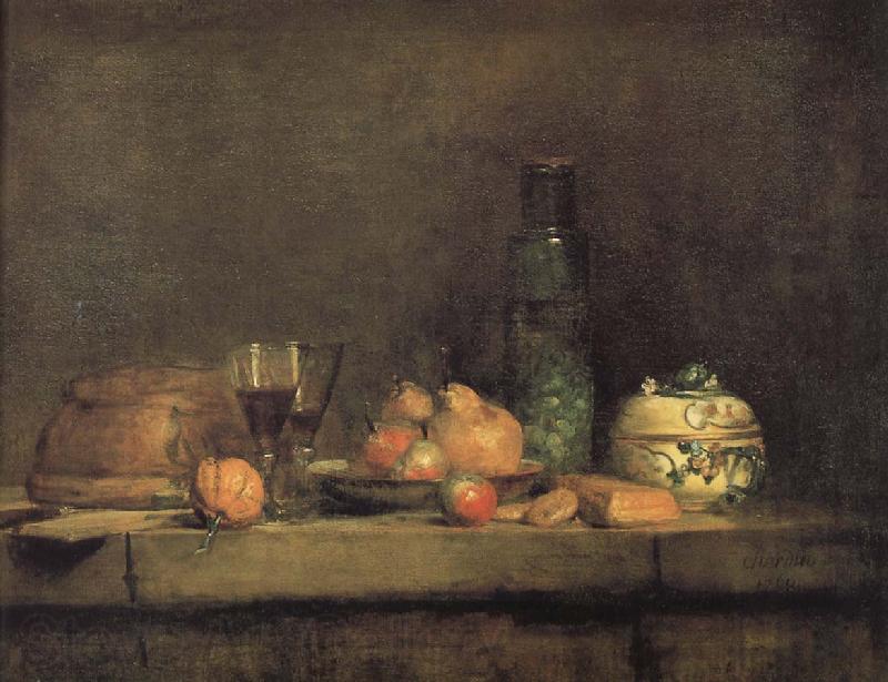 Jean Baptiste Simeon Chardin With olive jars and other glass pears still life France oil painting art